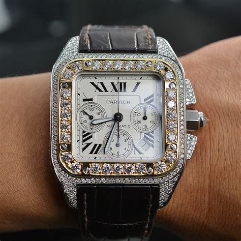 cartier santos 100 xl with diamonds replica watch|cartier santos diamond bezels.